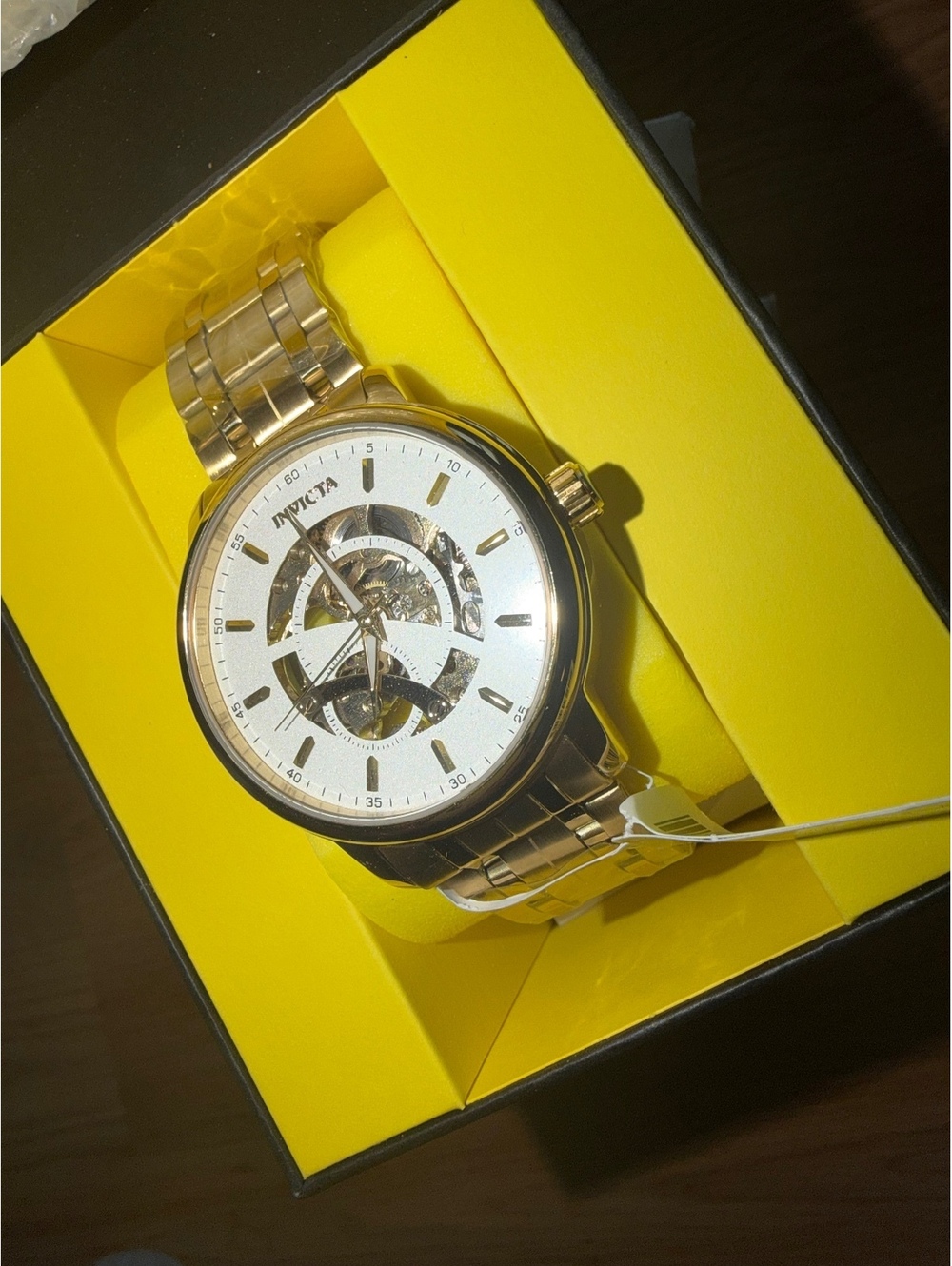 $249 GOLD INVICTA OBJET D ART AUTOMATIC 42.5mm WATCH W/ SKELETON DIAL